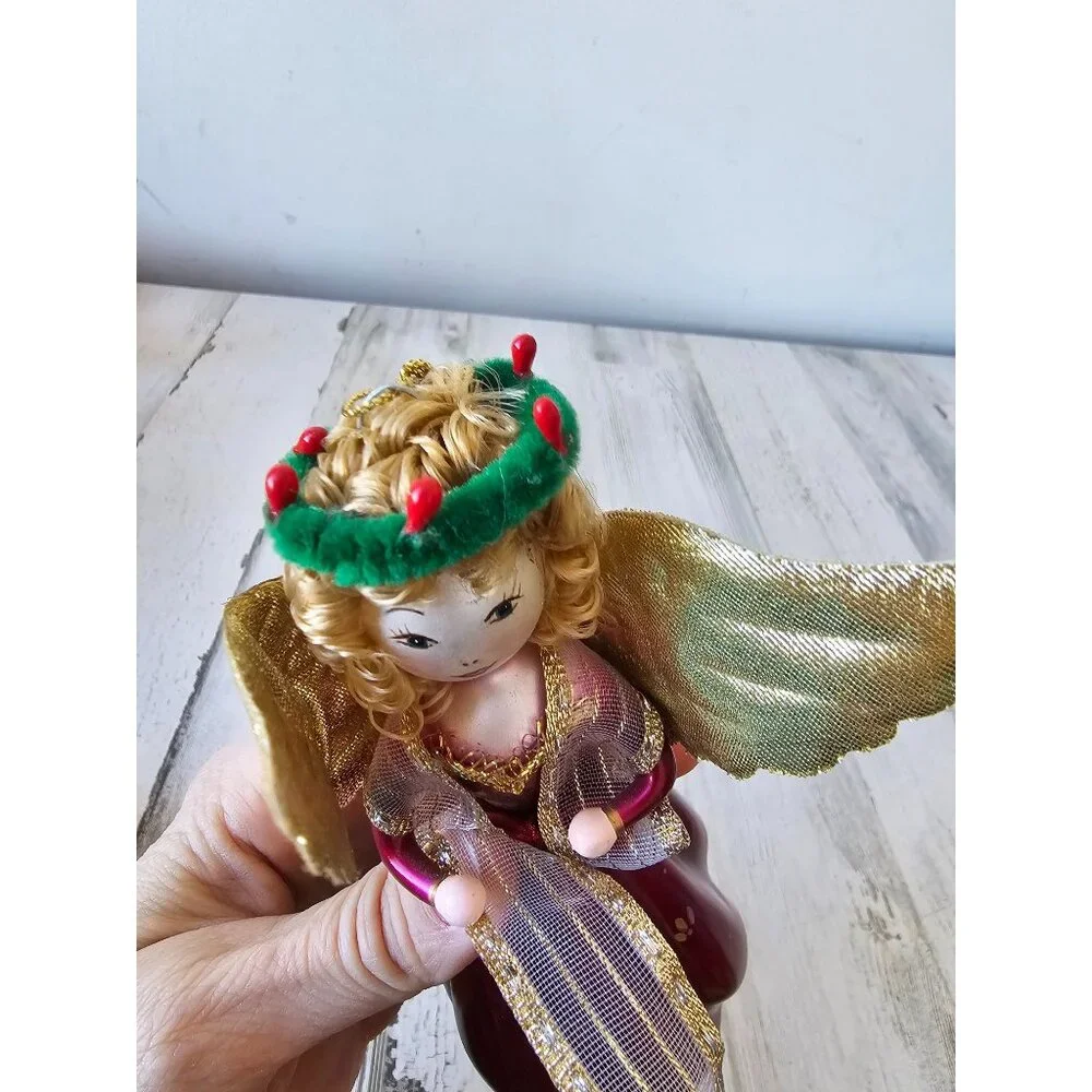 Vintage de carlini? Angel cherub Italian ornament glass‎ gold red Xmas tree